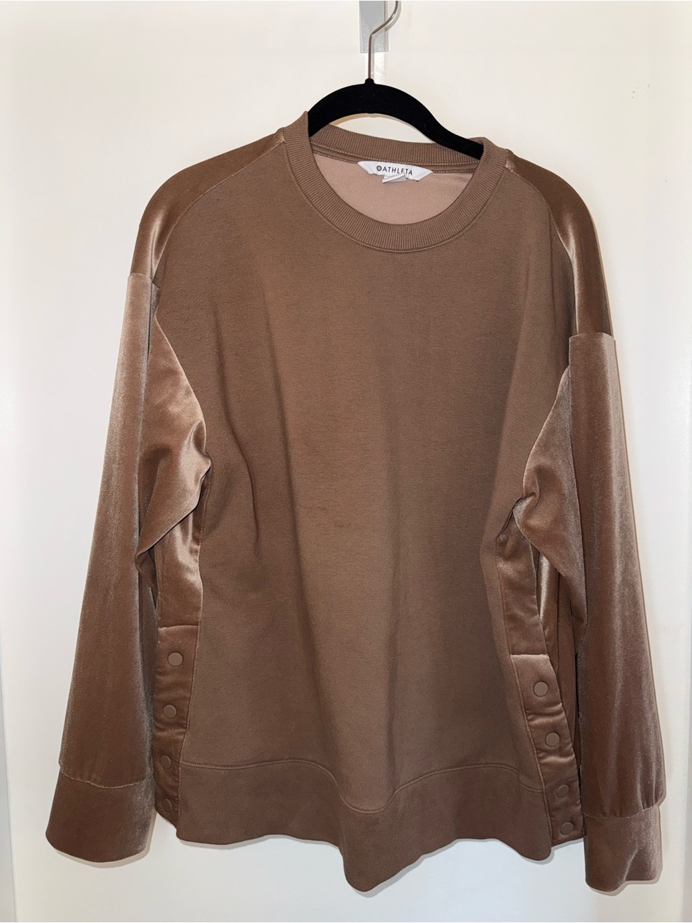 Athleta Brown Velvet Mixed Media Snap Side Sweatshirt Size M